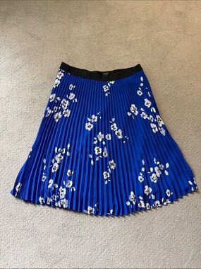 Ann Taylor Royal Blue Pleated Floral Midi Skirt